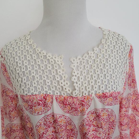 Calypso St. Barth Target Silk Blouse Crochet Pink Medallion Women Medium - Picture 5 of 13
